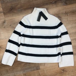 Banana Republic Sweater Soft Merino Wool Black White Stripes XS